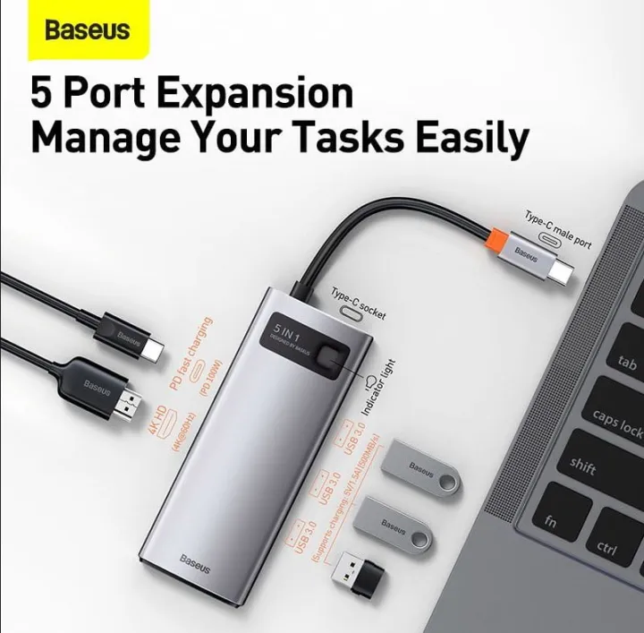BASEUS%20Metal%20Gleam%20Series%205-in-1%20Multifunctional%20Type-C%20HUB%20Docking%20Station%20-%20Image%202