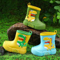 Children's rain boots, cute dinosaur kids, water shoes, boys, girls, medium cut rain boots, velvet anti-slip waterproof baby rain boots.