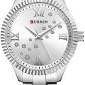 CURREN 9009-Silver Fashion Women Rhinestone Quartz Watch Waterproof Wristwatch.