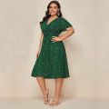 DOIB Women Plus Size Dress Gree White Polka Dot V Neck Sashes Large Size Dress 2020 Summer Split Oversize Female Dress 4XL. 