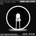 3mm White LED Light Clear Transparent (Bright) 100 Pcs Pack. Indicator LED, Lighting or General Purpose LED.. 