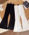 WOMEN FLARE PANTS / RIBBED COTTON / HIGH WAIST PANTS.
