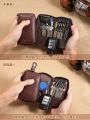 (New) Manbang vintage leather key wallet women keychain cover zipper key CAE bag men key holder houekeorganizer organizer. 