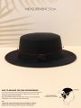 Hat Women's Woolen Top Hat Autumn and Winter Black Vintage Gentleman English Style Flat Top Stage Accessories Top Hat.