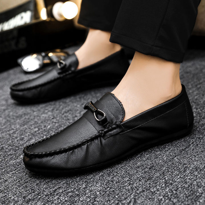 Spring and summer men's shoes, low-top beanie shoes, versatile casual shoes, breathable leather shoes, black work shoes, one foot