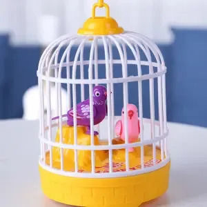 Singing and Chirping Bird Toy in Cage Realistic Sounds and Movements Sound Activated Chirp Toy Electronic Simulation Bird Cage Toy