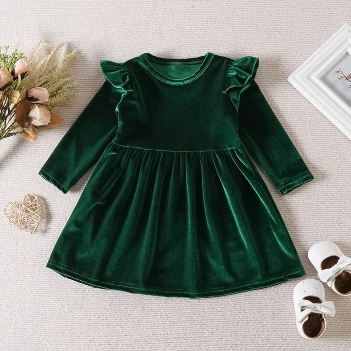 Autumn%20Solid%20Color%20Single-sided%20Velvet%20Dress%20for%20Baby%20Girls,%20Soft%20and%20Versatile%20Children's%20Wear,%20Suitable%20for%20Party%20-%20Image%202