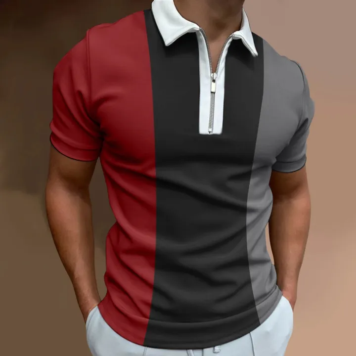 Men's%20Solid%20Color%20Striped%20Polo%20Shirt%20Short%20Sleeve%20Golf%20Turn-down%20Collar%20Zipper%20Polo%20Shirt%20for%20Men%20Casual%20Streetwear%20Summer%20Tops%20-%20Image%203