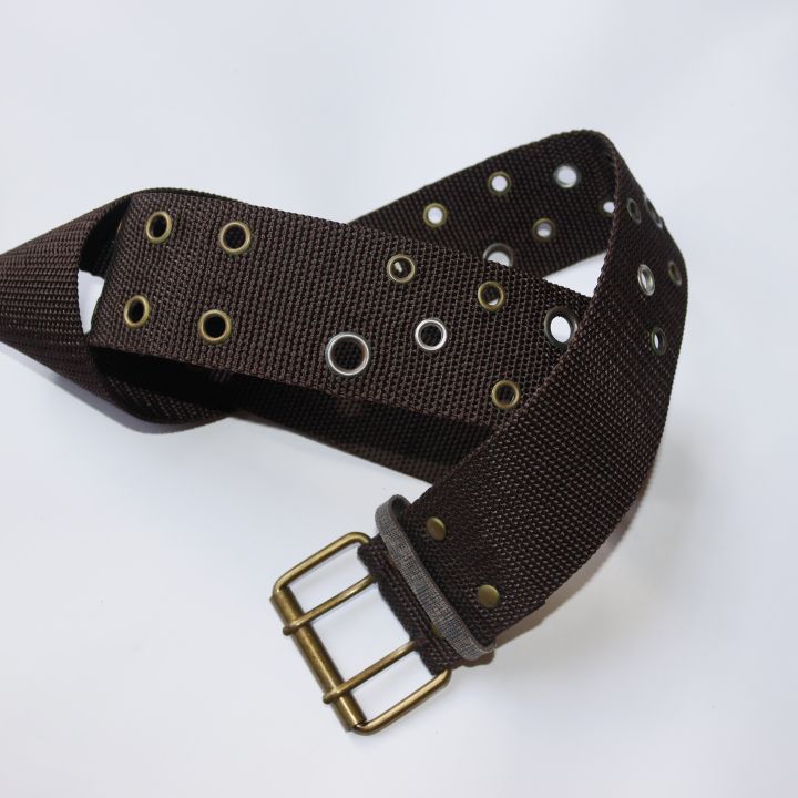Belt for men- Belt Double Prong Buckle Wide Waistband Decorative New Unisex Brown Belt Canvas Dual Double Grommet Prong Rugged Buckle Army Style