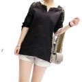 2023 Summer New off-the-Shoulder Shirt Large Size Women's Loose Korean Style Hollow Top Shirt Lace Bottoming Shirt. 
