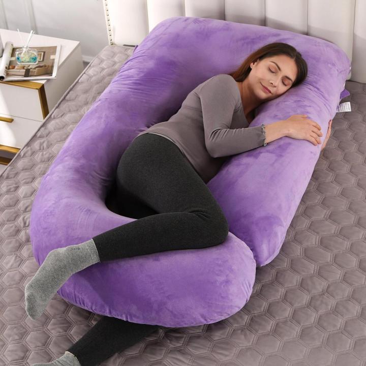 Large Size Pregnancy Pillow Gray J-Shape Pregnant Pillow Crystal velvet Full Body Maternity Pillow for Pregnant Women