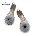 Cross-border crystal slippers flat soles transparent fish mouth flat sandals women's fashion peony flower light breathable jelly shoes.