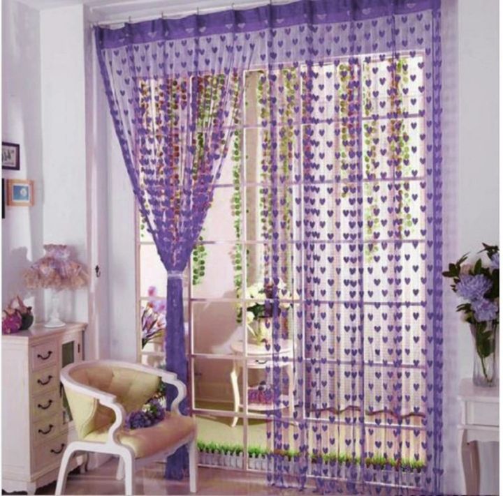 Love Heart String Curtain Window Door Divider Sheer Curtain Valance, Curtains Sets - Porda