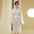 Bride Morning Robe Women's Homewear Clothes with Feather Decor Long Nightgown for Wedding Makeup Team Bridesmaid Robes.