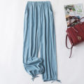 Cotton Poplin Pants Women's Lace-up Bloomers Summer New Fashion Casual Loose Solid Color Pocket Artificial Cotton Cropped Pants.