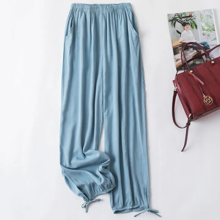 Cotton%20Poplin%20Pants%20Women's%20Lace-up%20Bloomers%20Summer%20New%20Fashion%20Casual%20Loose%20Solid%20Color%20Pocket%20Artificial%20Cotton%20Cropped%20Pants%20-%20Image%204