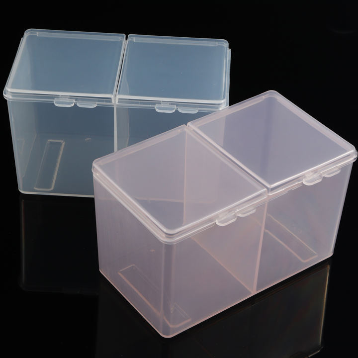 Myyeah 2Compartments Clear Remover Cotton Pad Swab Container Nail Art Tool Cotton Swabs Organizer Glitter Powder Storage Box
