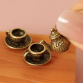 1Set 1:12 Dollhouse Miniature Teapot Cup Saucer Metal Tea Set Dining Table Model Decor Toy Doll House Accessories Fayshow. 