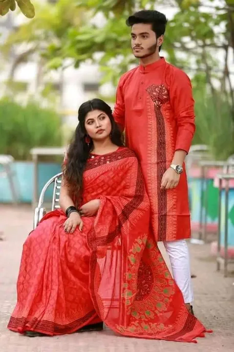 Family%20Set%20Block%20Print%20Dhupian%20Silk%20Exclusive%20Couple%20Dress%20Red%20Color%20Saree%20and%20Panjabi%20for%20Men%20women%20and%20Son%20-%20Image%202