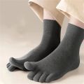 5Pairs Solid Superior Cotton Men Socks Five Fingers Sweat-absorbed Sock Seamelss Breathable Sock Split Toe Sports Mid Tube Socks.