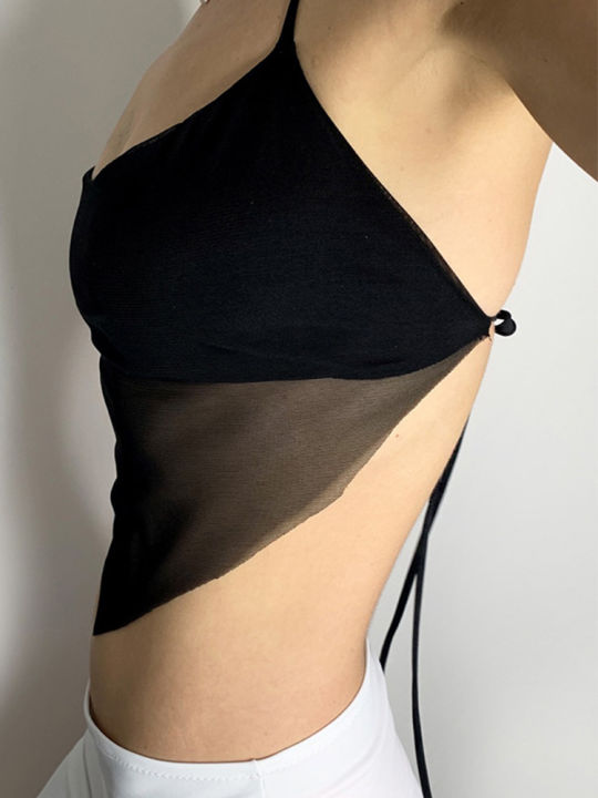 Transparent%20y2k%20Mesh%20Halter%20Tops%20Women%20V-neck%20Backless%20Korean%20Solid%20Crop%20Tops%20Fashion%20Korean%20Camisole%2090s%20Tee%20-%20Image%202