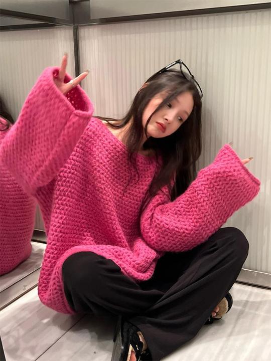Gentle Retro Pink Thick Needle Soft Glutinous Sweater Women's Autumn and Winter Clothing Loose and Lazy Style High-Grade Pullover Top