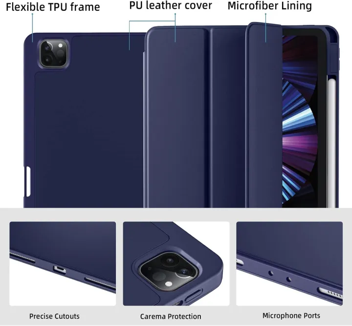 ZryXal%20New%20apple%20iPad%20Pro%2011%20Inch%20Case%202022%20(4th%20Gen)/2021(3rd%20Gen)/2020(2nd%20Gen)%20with%20Pencil%20Holder,Smart%20iPad%20Case%20%5BSupport%20Touch%20ID%20and%20Auto%20Wake/Sleep%5D%20-%20Image%205