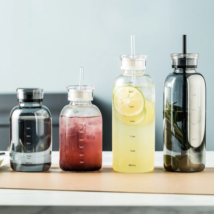 700ml/420ml%20Capacity%20Glass%20Water%20Bottle%20With%20Time%20Marker%20Cover%20For%20Water%20Drink%20Transparent%20Milk%20Juice%20Simple%20Cup%20Birthday%20Gift%20-%20Image%203