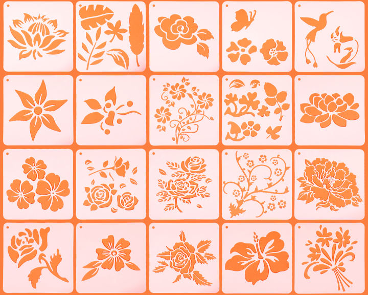 20pcs Flower Stencil Rose Sunflower Lotus Kit Drawing Template Set ,Reusable  Plastic Craft Painting Stencil for Painting on Wood Wall Home Decor DIY Project