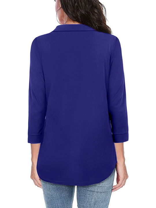 Eligible%20Women%20Loose%20Shirt,%20Adults%20Casual%20Solid%20Color%20V-neck%20Three-quarter%20Sleeve%20Pullover%20-%20Image%203