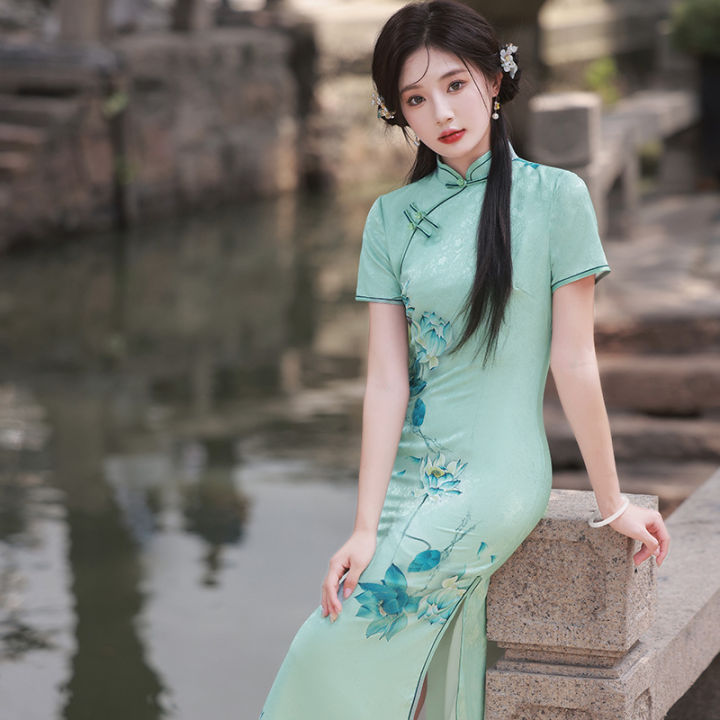 Spring And Summer Printed Short Sleeve Thin Pajamas Women'S Ice Silk Screen Red Temperament Silk Home Service Suit