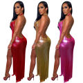 YD8561-A6 European and American Women's Clothing Amazon New Open Back Halterneck Irregular Dress Cross-border. 