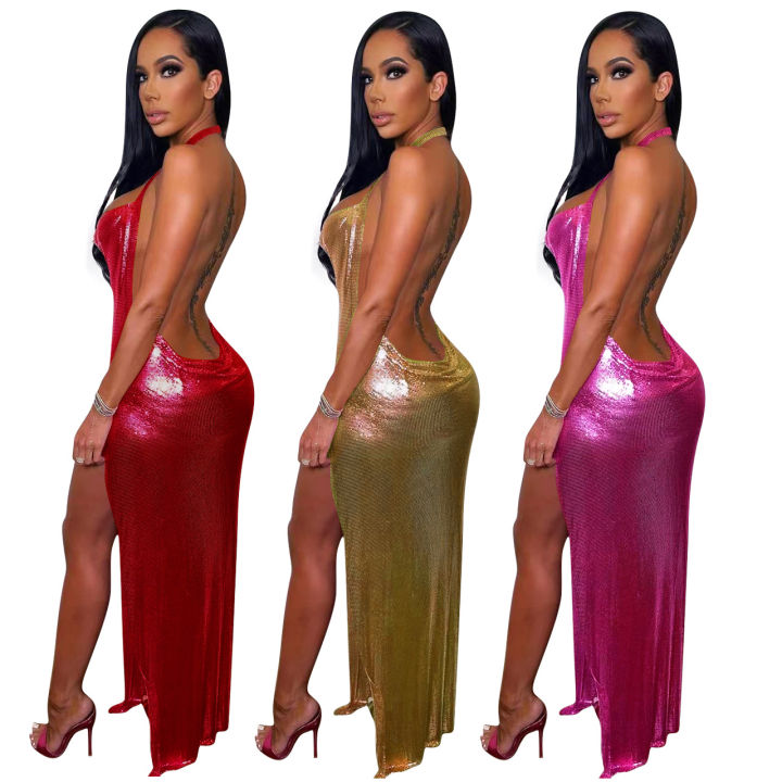YD8561-A6%20European%20and%20American%20Women's%20Clothing%20Amazon%20New%20Open%20Back%20Halterneck%20Irregular%20Dress%20Cross-border%20-%20Image%203