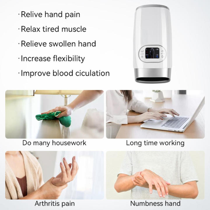 Pain relieving Hand massager Ergonomic Heating Physiotherapy Acupoint massage Air compression Hydrotherapy Palm massager for Home use Office use Relaxation therapy Rehabilitation Muscle pain relief