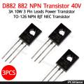 2SD882 2S-D882 D882 882 NPN Transistor 40V 3A 10W 3 Pin Leads Power Transistor TO-126 NPN Transistor. 