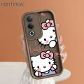 Hontinga for OPPO A3x 4G 5G A3 Pro Back Cover Cute Shy Hello Kitty Pattern Ladder Soft Camera Protection Rubber Phone Case for Girls.