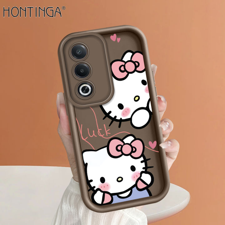 Hontinga for OPPO A3x 4G 5G A3 Pro Back Cover Cute Shy Hello Kitty Pattern Ladder Soft Camera Protection Rubber Phone Case for Girls