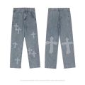 2023 Fashion Trousers Cross Denim Pants Streetwear Hip Hop Low Rise Baggy Jeans For Men Korean Y2k Women Cargo Pants Punk Clothe.