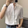 Slim Fit Stand Collar Shirt Men Solid Color Shirt Stylish Stand Collar Men's Shirt for Business Commute Office Slim Fit Half. 