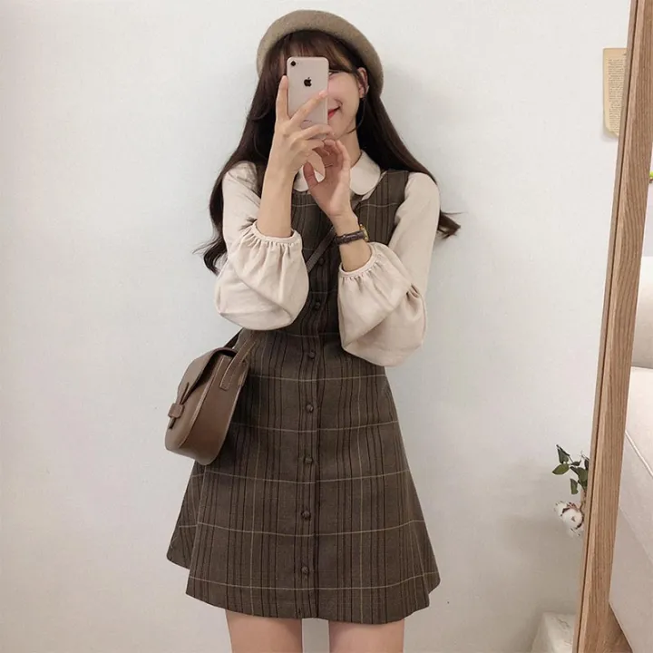 Cute%20Mini%20New%20Year%20Date%20Dresses%20Sleeveless%20Vest%20Women%20Korea%20Japanese%20Style%20Design%20Retro%20Vintage%20Plaid%20Button%20Shirt%20Dress%20New%20-%20Image%203