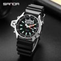 SANDA Men LED Digital Watches Fashion Sport Dual Display Quartz Wristwatch Outdoor Waterproof Military Wristwatches Mens 3008.