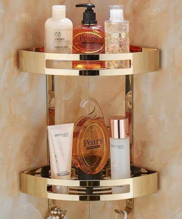 304 Stainless Steel Golden Bathroom Corner Shelve / 2 Layer Corner Shelves Golden