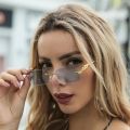 In Trend Rimless Rectangle Sunglasses Women Luxury Designer Cut Edge Shades Golden Leopard Frame Sun Glasses Business Eyewear.