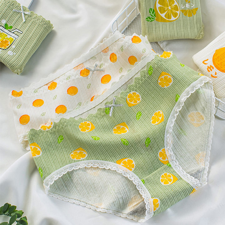 Green Lemon Underwear Cute Girl panties Pure Cotton Mid Rise Women ...