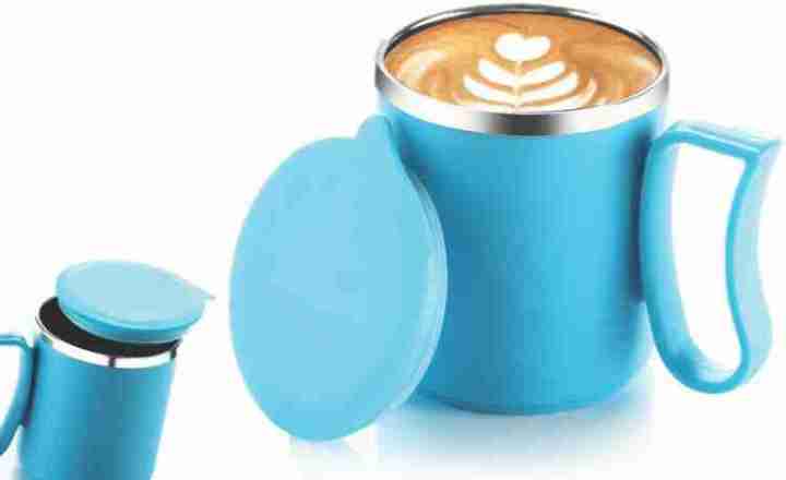 1%20Pc%20Bright%20Stainless%20Steel%20Insulated%20Double%20Walled%20Plastic%20Covered%20Travel%20Tea/Coffee%20Mug%20with%20Lid%20Multicolor%20-%20Image%204