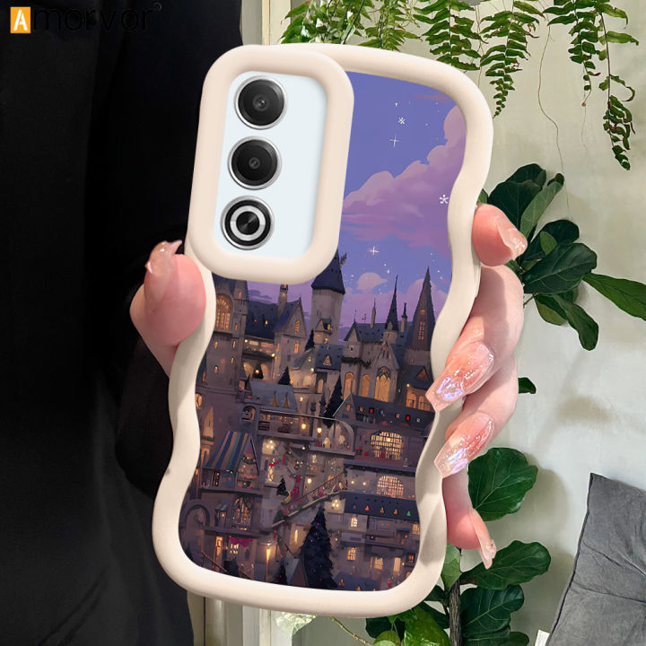 AMORVOR for OPPO A3 Pro A3 A3X 4G 5G Back Cover Princess Castle Pattern Luxury Phone Case Macaron Wave Soft Silicone Mobile Cover