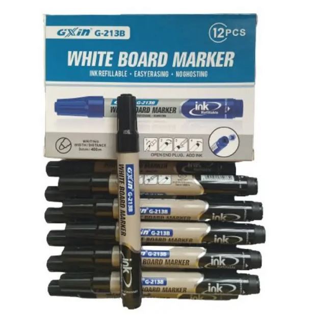 GXin G-213B Black Refillable Whiteboard Marker - 1 Box (12pcs)