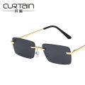 Square small frame ocean lens sunglasses metal rimless trendy sunglasses glasses.