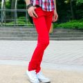 Wholesale 2021 Korean Fashion Casual Show Thin Skinny Jeans Men Red Clothes For Teenagers Pencil Trousers Men's Classic Pants.