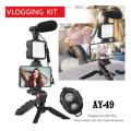 AY-49 Smartphone & Camera Vlogging Studio Kits Video Capture Photography Costume with Microphone LED Spotlight Mini Tripod - Dhaka Shopping Zone.